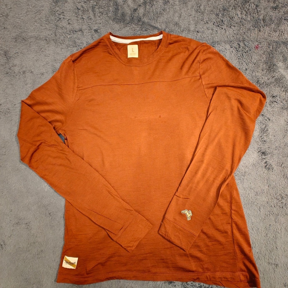 Tracksmith Harrier Long Sleeve Running Shirt Mens Large Rust Orange 89% Merino